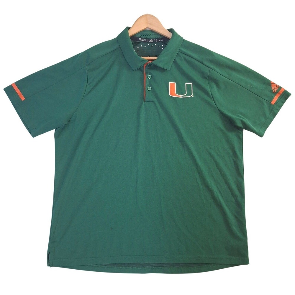 Adidas Miami Hurricanes Men XL Green Polo Shirt NCAA Hurricanes Short Slv